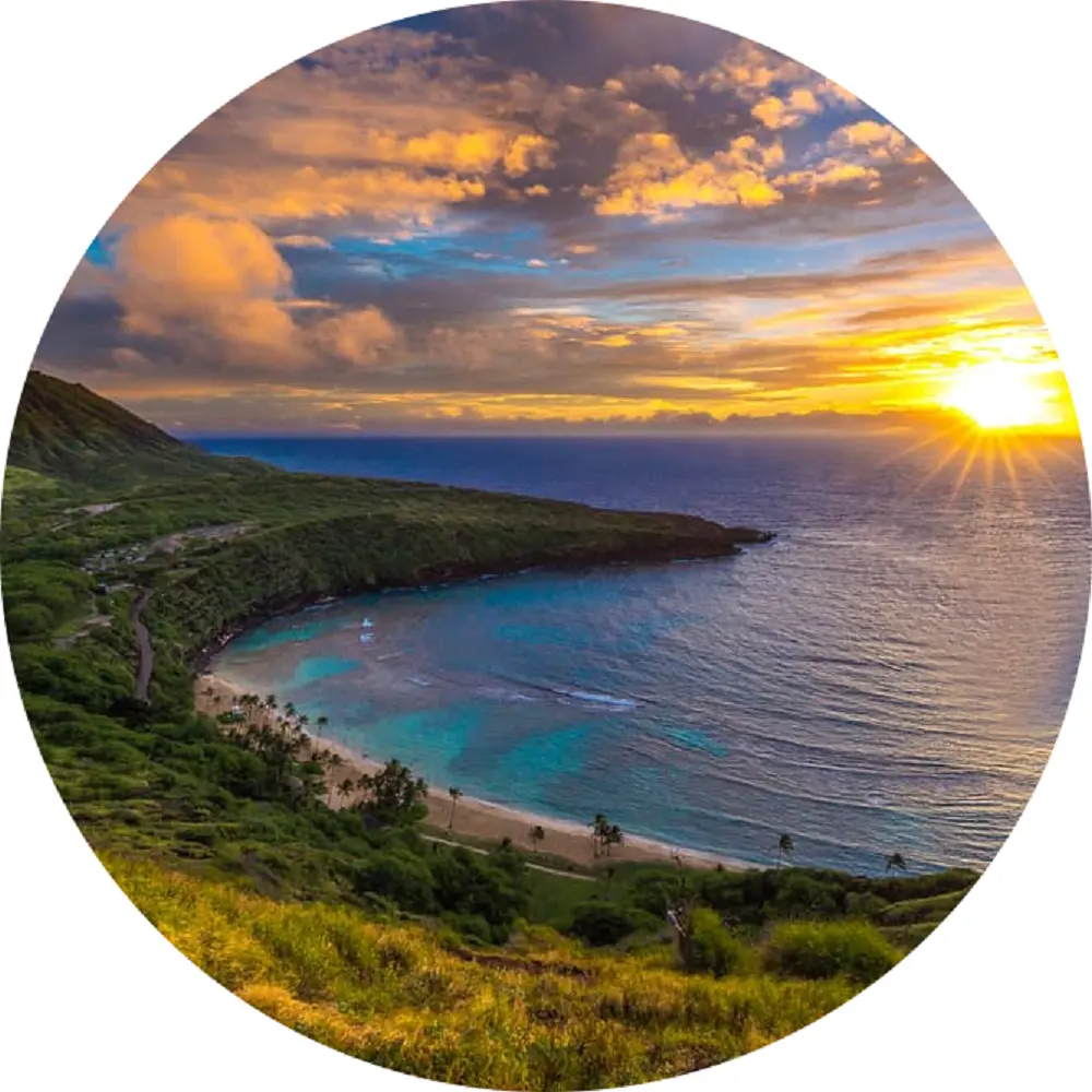 green sea shore and mountain of hawaii