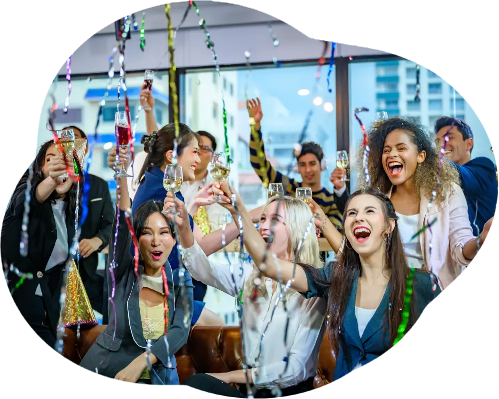 a collage of group of people discussing business